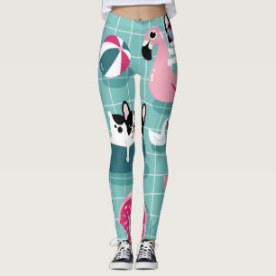 Hunde mit Schwimmbad, Vintages Muster. Leggings