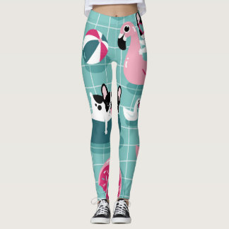 Hunde mit Schwimmbad, Vintages Muster. Leggings