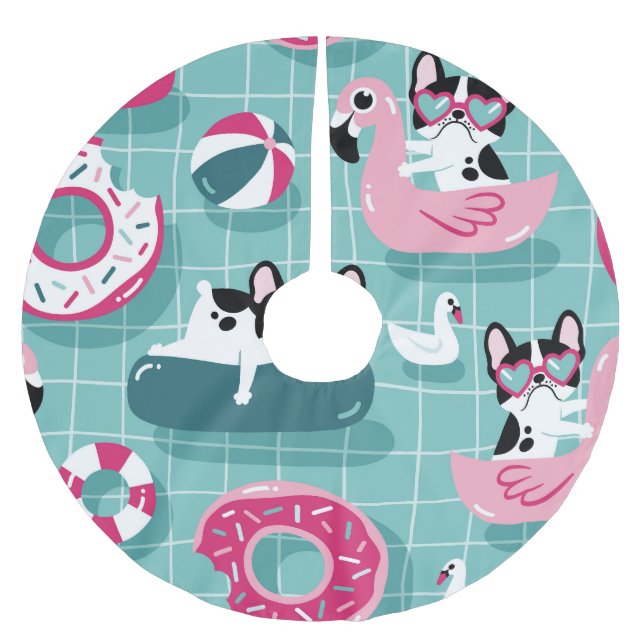 Hunde mit Schwimmbad, Vintages Muster. Polyester Weihnachtsbaumdecke (Vorderseite)