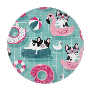 Hunde mit Schwimmbad, Vintages Muster. Schneidebrett