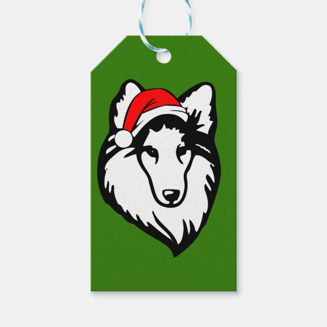 Hunde mit Weihnachts-Weihnachtsmannmütze Geschenkanhänger (Vorderseite)