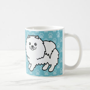 Hunde mit weißem Spitz auf blau Kaffeetasse