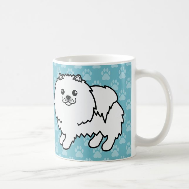 Hunde mit weißem Spitz auf blau Kaffeetasse (Rechts)