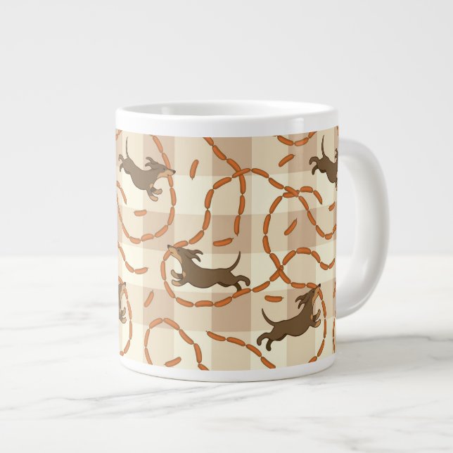 Hunde mit Würstchen im Hintergrund Jumbo-Tasse (Vorderseite Rechts)