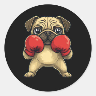 Hunde-Mops als Boxer-Funny-Boxing Runder Aufkleber