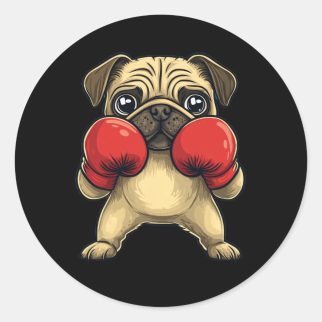 Hunde-Mops als Boxer-Funny-Boxing Runder Aufkleber (Vorderseite)