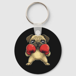 Hunde-Mops als Boxer-Funny-Boxing Schlüsselanhänger