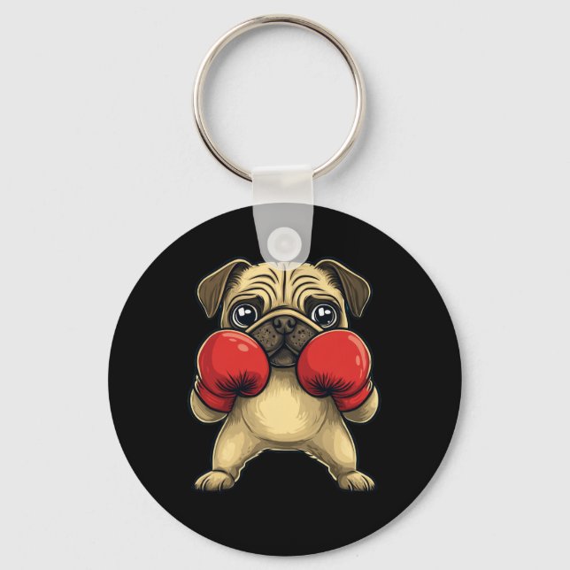 Hunde-Mops als Boxer-Funny-Boxing Schlüsselanhänger (Vorderseite)
