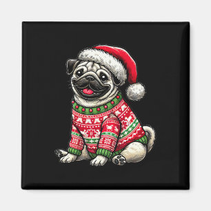 Hunde Mops Ugly Sweater Weihnachtsmannmütze Weihna Magnet