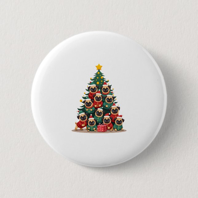 Hunde Möpse Weihnachtsbaum Süß Xmas (2) Button (Vorderseite)
