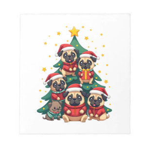 Hunde Möpse Weihnachtsbaum Süße Weihnachten (3) Notizblock
