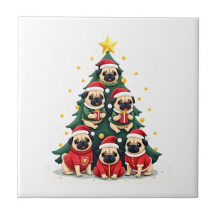 Hunde Möpse Weihnachtsbaum Süße Weihnachten (4) Fliese