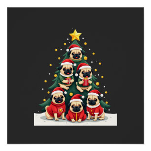 Hunde Möpse Weihnachtsbaum Süße Weihnachten (4) Poster