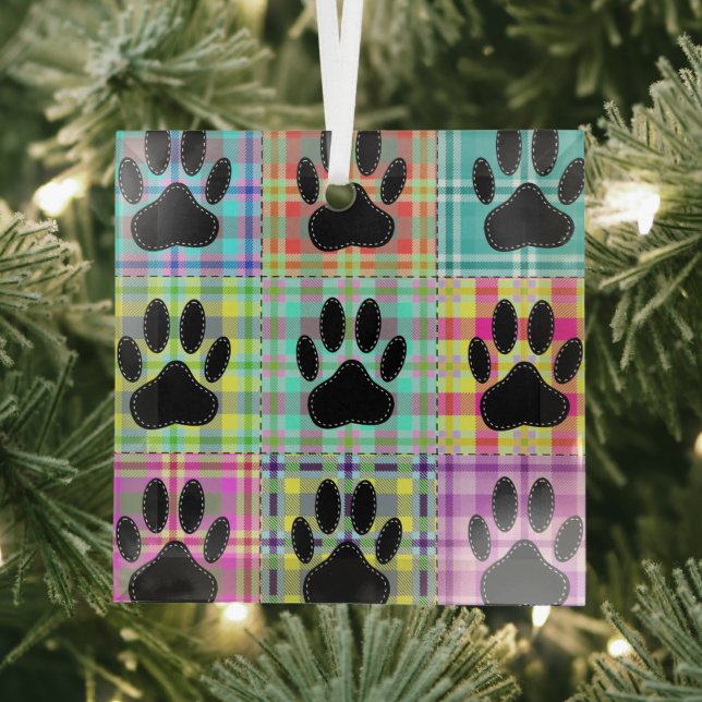 Hunde Muster Quilt Glas Ornament (Insitu)