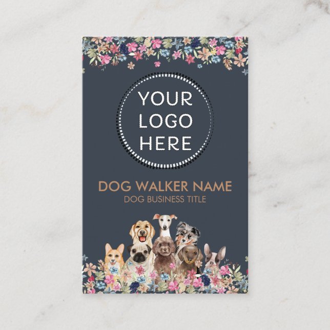 Hunde Niedlicher Blumen-Foto-Logo-Kreis Visitenkarte (Vorderseite)