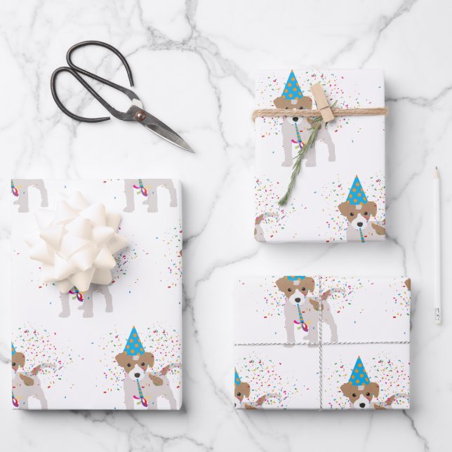 Hunde Partying - Tiere Welpen mit Party Geschenkpapier Set (Vorderseite)