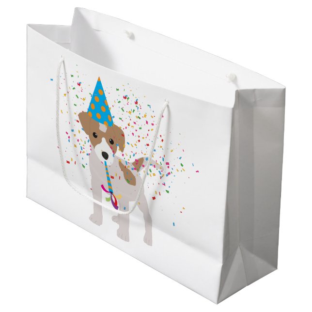 Hunde Partying - Tiere Welpen mit Party Große Geschenktüte (Vorderseite Schrägansicht)