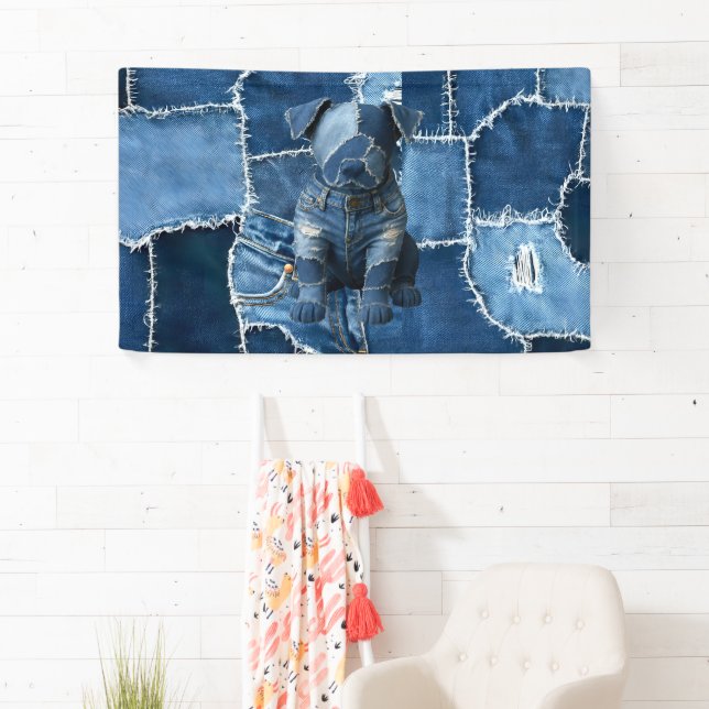 Hunde-Patchwork-Kunst-Denim Banner (Insitu)