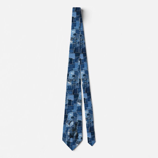 Hunde-Patchwork-Kunst-Denim Krawatte (Vorderseite)