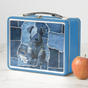 Hunde-Patchwork-Kunst-Denim Metall Brotdose
