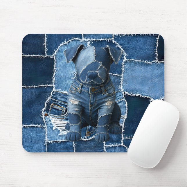 Hunde-Patchwork-Kunst-Denim Mousepad (Mit Mouse)