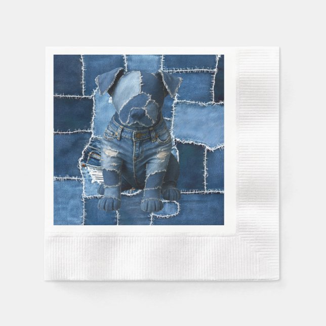 Hunde-Patchwork-Kunst-Denim Serviette (Vorderseite)