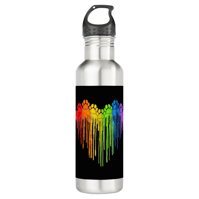 Hunde Paws Rainbow Heart Hund Lover Gay Pride LGBT Edelstahlflasche (Vorderseite)