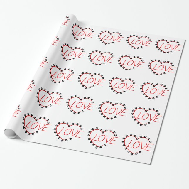 Hunde Paws Rotes Herz Liebe Geschenkpapier (Ungerollt)