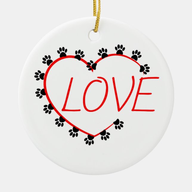 Hunde Paws Rotes Herz Liebe Keramik Ornament (Vorne)