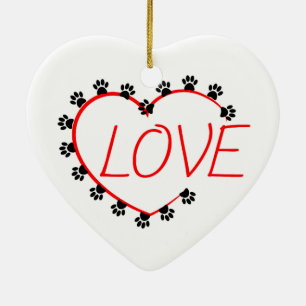 Hunde Paws Rotes Herz Liebe Keramik Ornament