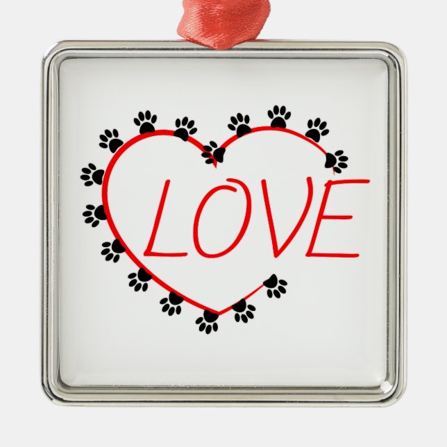Hunde Paws Rotes Herz Liebe Ornament Aus Metall (Vorne)