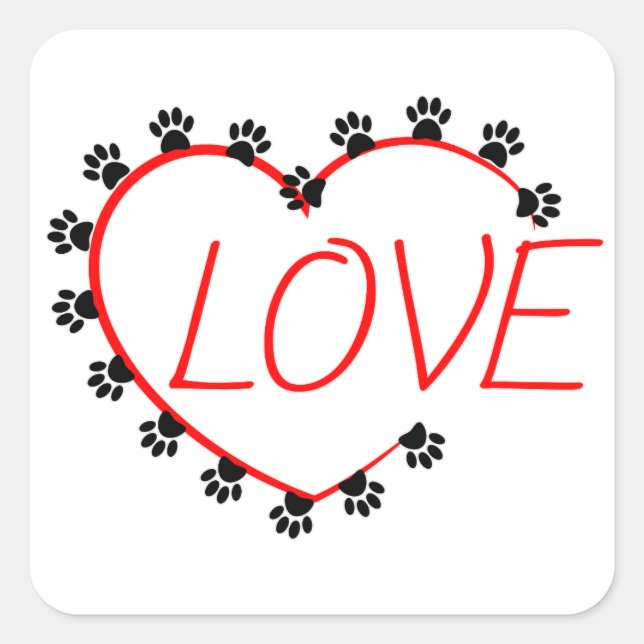 Hunde Paws Rotes Herz Liebe Quadratischer Aufkleber (Vorderseite)