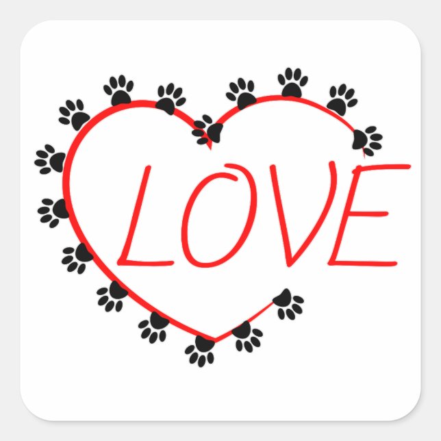 Hunde Paws Rotes Herz Liebe Quadratischer Aufkleber (Vorderseite)