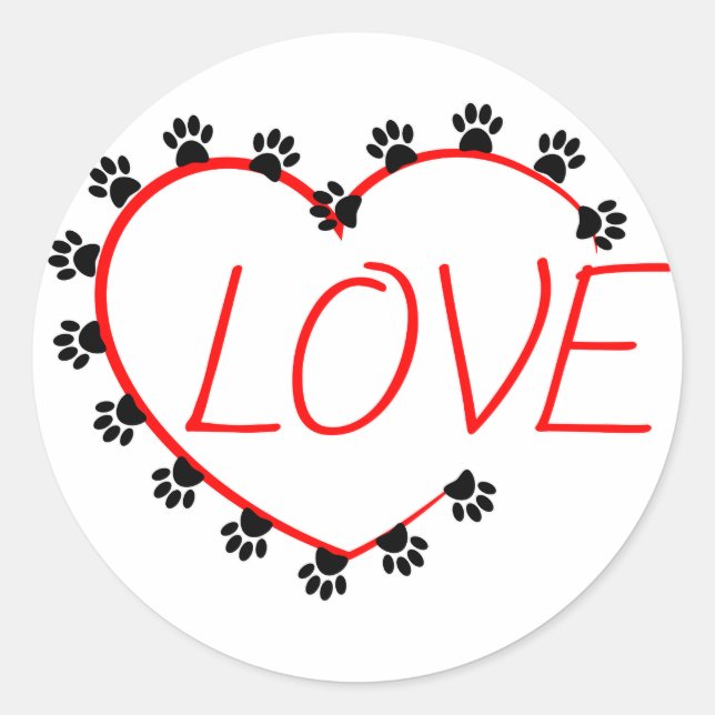 Hunde Paws Rotes Herz Liebe Runder Aufkleber (Vorderseite)