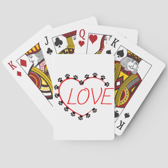 Hunde Paws Rotes Herz Liebe Spielkarten (Rückseite)