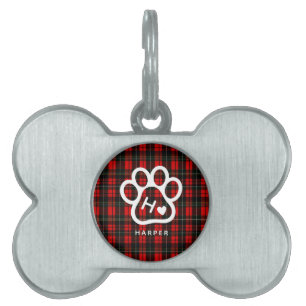 Hunde-Pets-Monogramm-Name-Pfote-Herz-Tartan Tiermarke