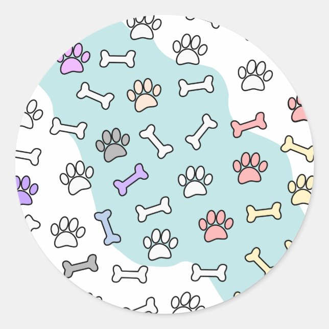 Hunde-Pfoten-Muster und Knochen-Muster Runder Aufkleber (Vorderseite)