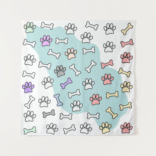 Hunde-Pfoten-Muster und Knochen-Muster Wandteppich (Vorderseite)