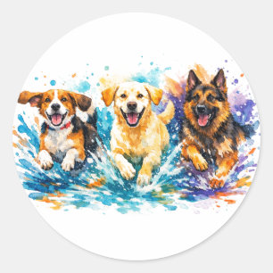 Hunde planschen runder aufkleber