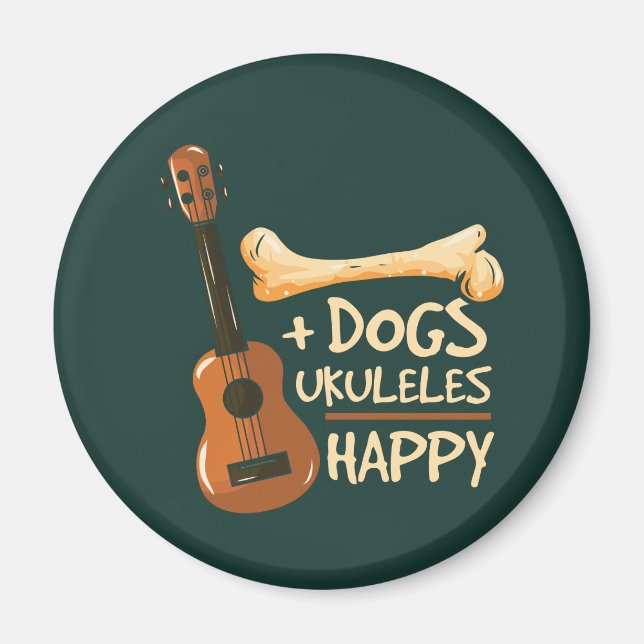 Hunde Plus Ukuleles Equals Happy Novelty Gag Magnet (Vorne)