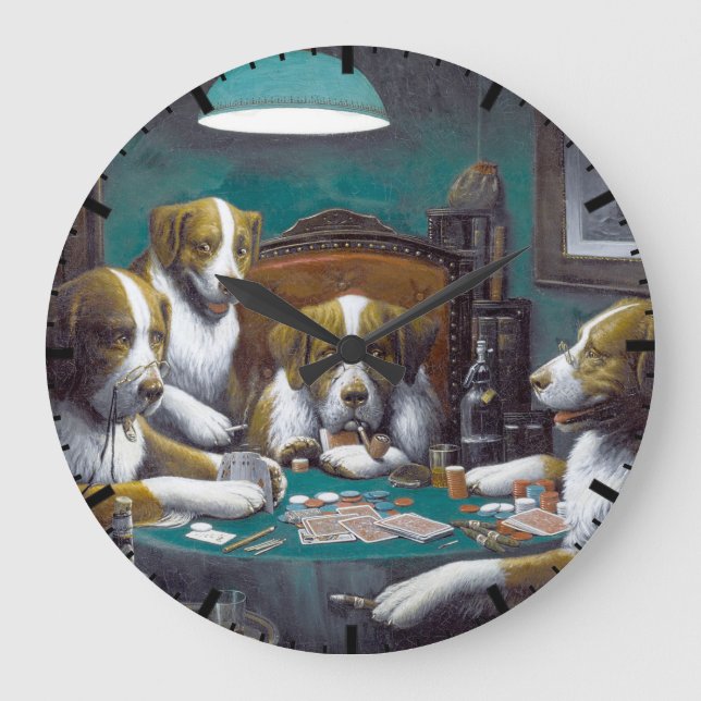 Hunde Poker Cassius Marcellus Coolidge 1894 Große Wanduhr (Vorderseite)