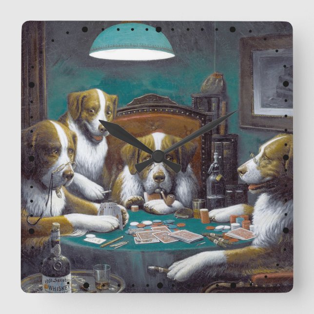 Hunde Poker Cassius Marcellus Coolidge 1894 Quadratische Wanduhr (Vorderseite)
