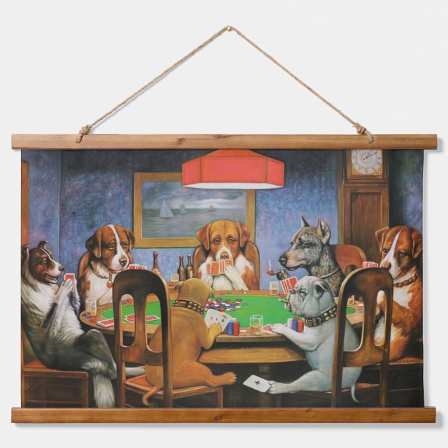 Hunde Poker von C.M. Coolidge Wandteppich Mit Holzrahmen (Vorne)