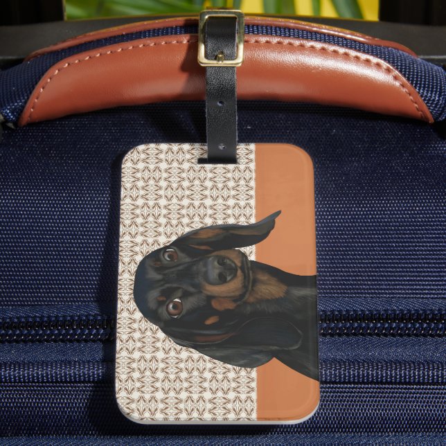 Hunde-Portrait-Liebhaber der Schwarzen Dackel Gepäckanhänger (Vorderseite Insitu 2)