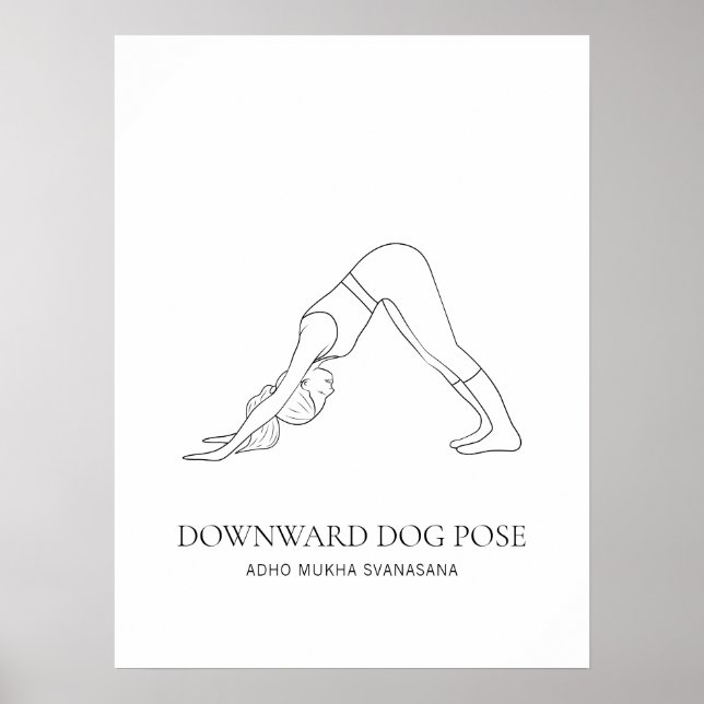 Hunde Pose Yoga Minimalistische Schwarze Linie Kun Poster (Vorne)