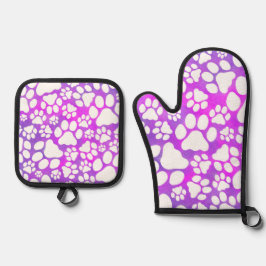 Hunde Prints on Pink and Violet von Glenda S. Harl Ofenhandschuh & Topflappen-Set