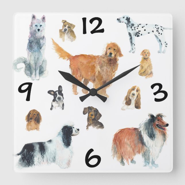 Hunde  quadratische wanduhr (Vorderseite)