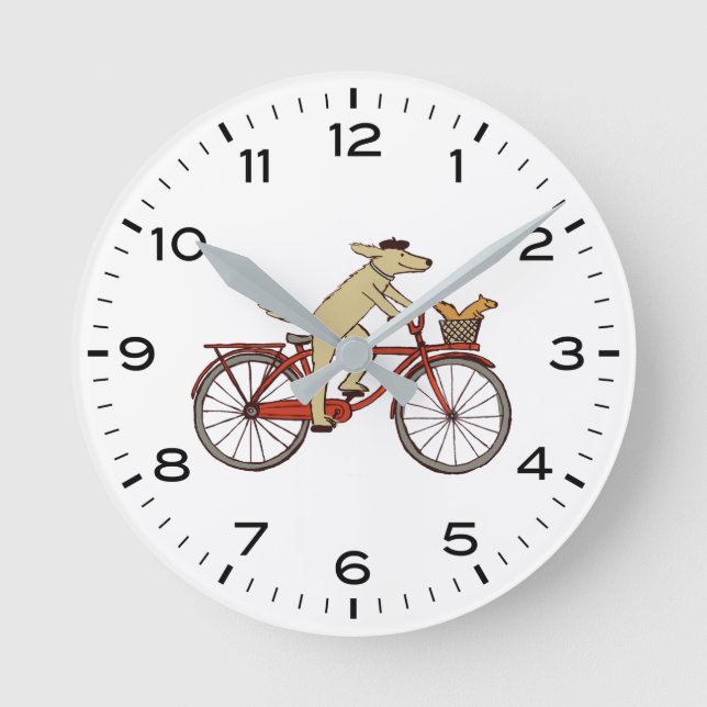 Hunde Rad mit Eichhörnchen Niedlich Whimsical Runde Wanduhr (Vorderseite)