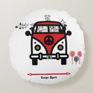 Hunde Rock Hippie Bus Rundkissen Rundes Kissen