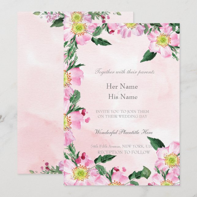 Hunde Rose auf rosa Hintergrund Hochzeit Einladung (Vorne/Hinten)